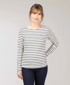 Marinière Femme Fond Grège Rayé Bleu Marine