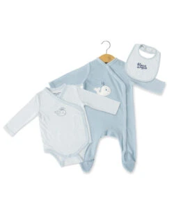 Ensemble Pyjama, Body Et Bavoir Bébé Bleu Ciel