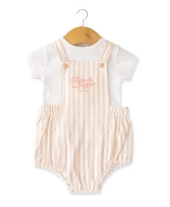 Ensemble Salopette + T-shirt Bébé Rayé Pêche