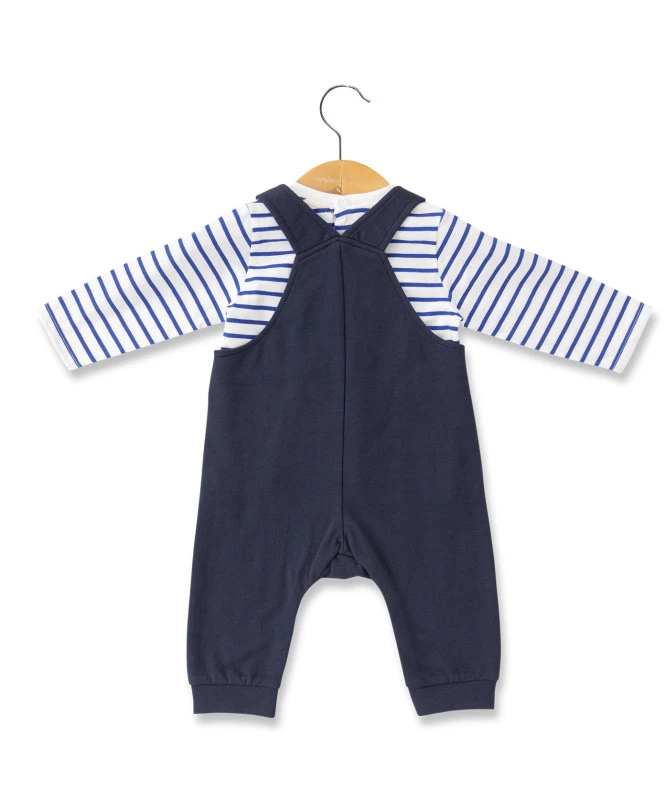 Ensemble Bébé Garçon Salopette Bleu Marine + Marinière 2 Ensemble Bébé Garçon Salopette Bleu Marine + Marinière – Image 2