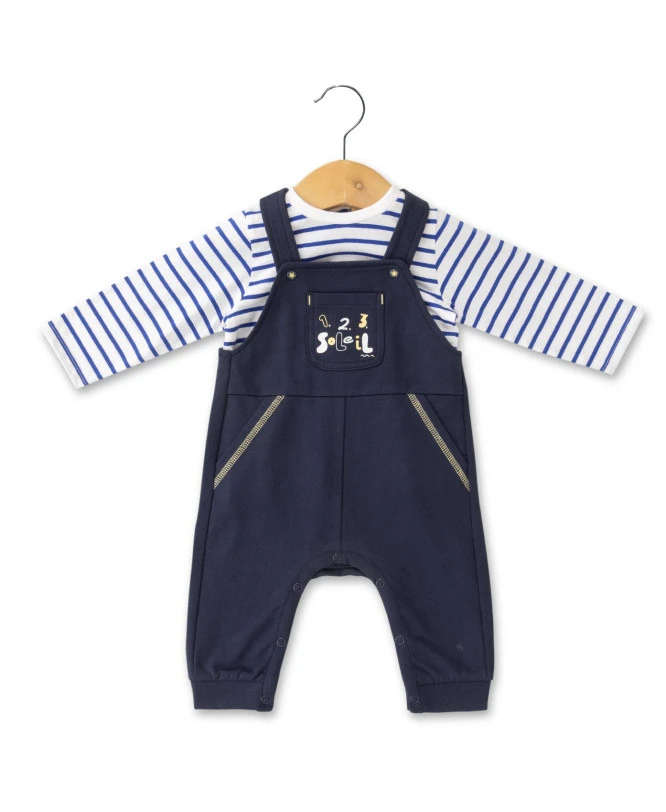 Ensemble Bébé Garçon Salopette Bleu Marine + Marinière 1 Ensemble Bébé Garçon Salopette Bleu Marine + Marinière