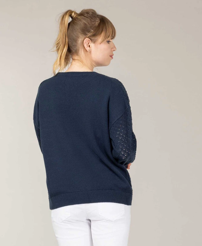 Pull Ajouré Femme Bleu Marine 2 Pull Ajouré Femme Bleu Marine – Image 2